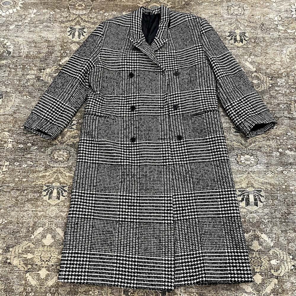 & Other Stories Wool Double Breasted Houndstooth Long Coat Women's Size M